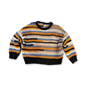 H&M Divided Chunky Hole-Knit Knit Sweater | Navy, Orange & Beige | Women’s Large